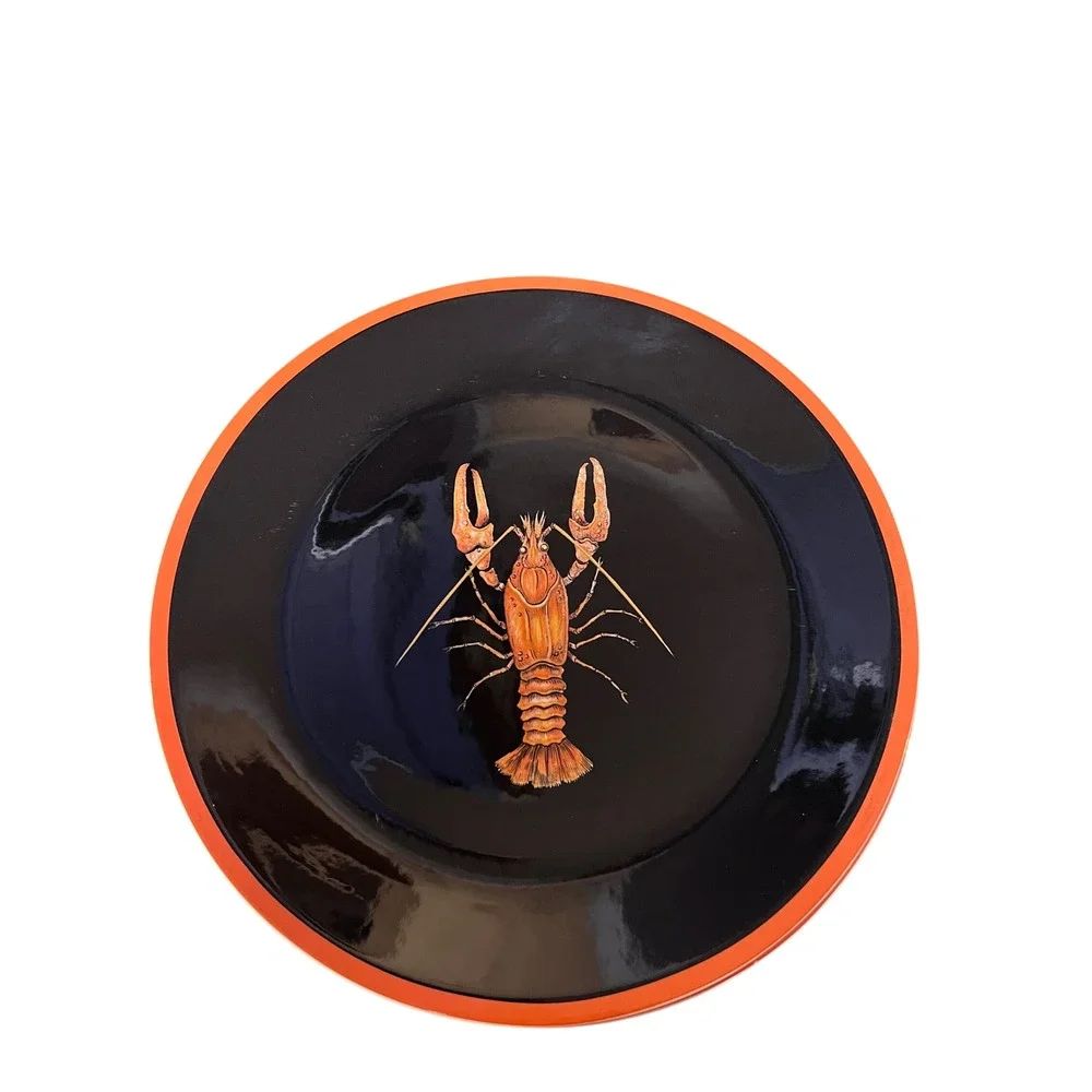 3X Set Villeroy‎ Boch Vitro Porcelain Crayfish Lobster Black Orange Accent Plate